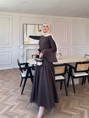 Maldiv Fırfırlı Elbise Kahverengi (228)