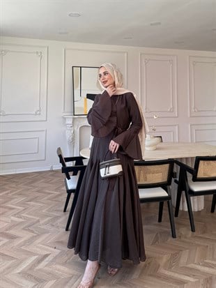 Maldiv Fırfırlı Elbise Kahverengi (228)