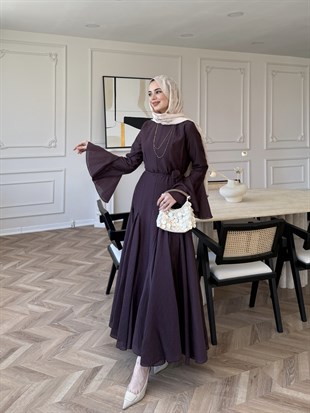 Maldiv Fırfırlı Elbise Mürdüm (228)