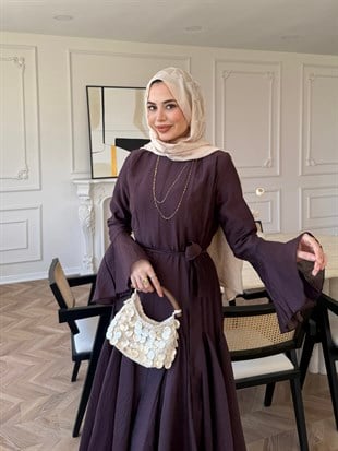 Maldiv Fırfırlı Elbise Mürdüm (228)
