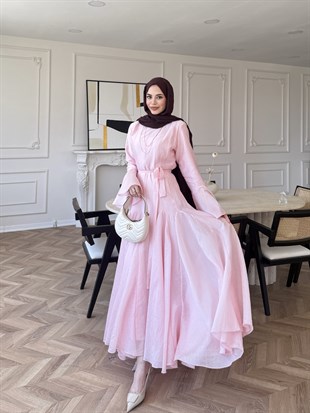 Maldiv Fırfırlı Elbise Pembe (228)