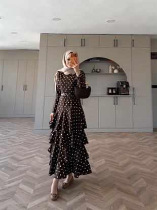 Malone Puantiyeli Kat Kat Elbise Acı Kahve (4453)