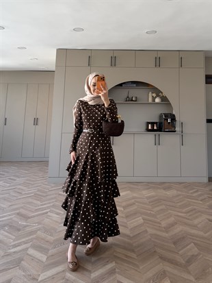 Malone Puantiyeli Kat Kat Elbise Acı Kahve (4453)