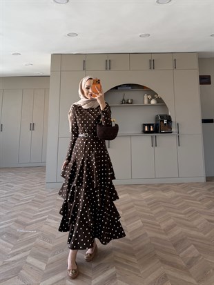 Malone Puantiyeli Kat Kat Elbise Acı Kahve (4453)