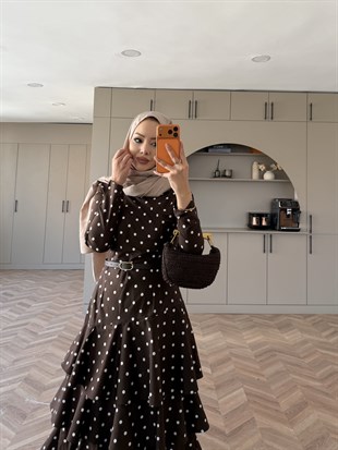 Malone Puantiyeli Kat Kat Elbise Acı Kahve (4453)