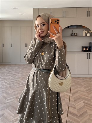 Malone Puantiyeli Kat Kat Elbise Haki (4453)