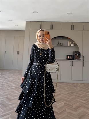 Malone Puantiyeli Kat Kat Elbise Lacivert (4453) 