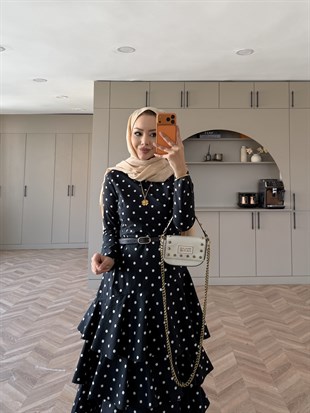 Malone Puantiyeli Kat Kat Elbise Lacivert (4453) 