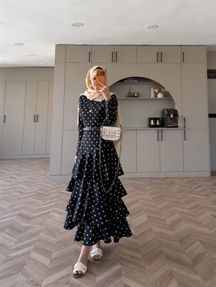 Malone Puantiyeli Kat Kat Elbise Lacivert (4453) 