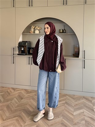 Liray Kadife Bomber Ceket Bordo (4563)