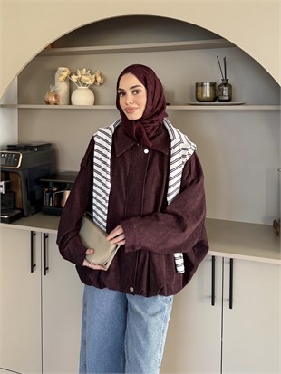 Liray Kadife Bomber Ceket Bordo (4563)