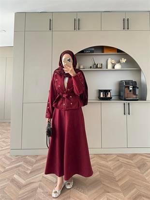 Margret Süet Etekli Takım Bordo