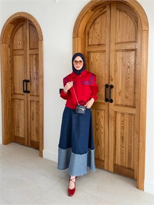 Marin Yaka Detaylı Ceket Kırmızı (4599)