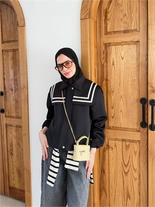 Marin Yaka Detaylı Ceket Siyah (4599)