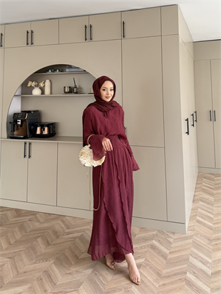 Marine Bağlamalı Etekli Takım Bordo (5740)