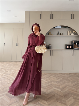 Marine Bağlamalı Etekli Takım Bordo (5740)