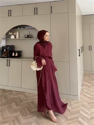 Marine Bağlamalı Etekli Takım Bordo (5740)
