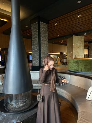 Maron Keten Elbise Acı Kahve