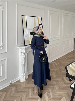 Maron Keten Elbise Lacivert