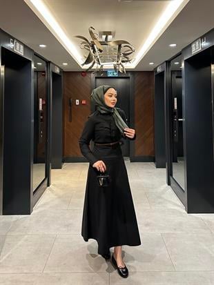 Maron Keten Elbise Siyah