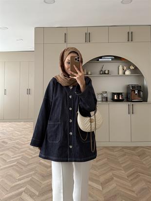 Marte Kot Ceket Lacivert Çizgili