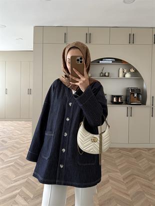 Marte Kot Ceket Lacivert Çizgili