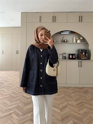 Marte Kot Ceket Lacivert Çizgili