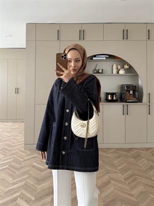 Marte Kot Ceket Lacivert Çizgili