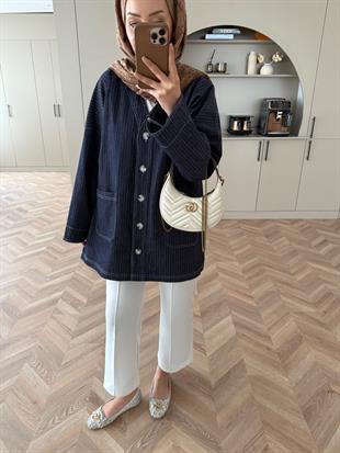 Marte Kot Ceket Lacivert Çizgili