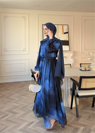 Maura Kat Kat Şifon Elbise Mavi (5717)