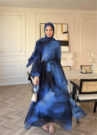 Maura Kat Kat Şifon Elbise Mavi (5717)
