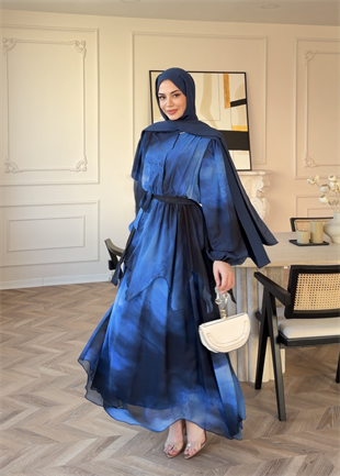 Maura Kat Kat Şifon Elbise Mavi (5717)