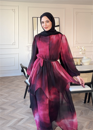 Maura Kat Kat Şifon elbise Pembe (5717)