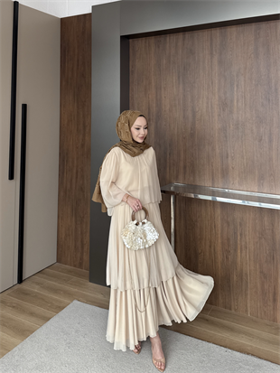 Maylo Kat Kat Şifon Etekli Takım Bej (5721)