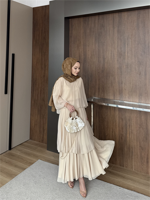 Maylo Kat Kat Şifon Etekli Takım Bej (5721)