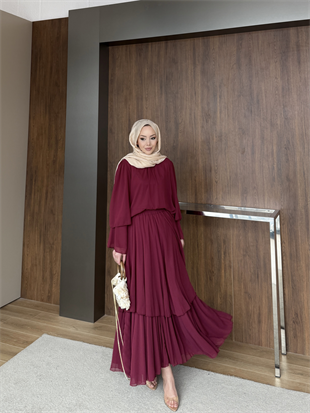 Maylo Kat Kat Şifon Etekli Takım Bordo (5721)