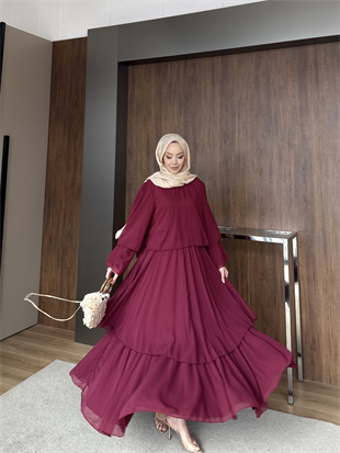 Maylo Kat Kat Şifon Etekli Takım Bordo (5721)