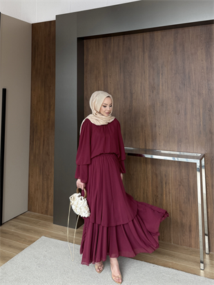 Maylo Kat Kat Şifon Etekli Takım Bordo (5721)