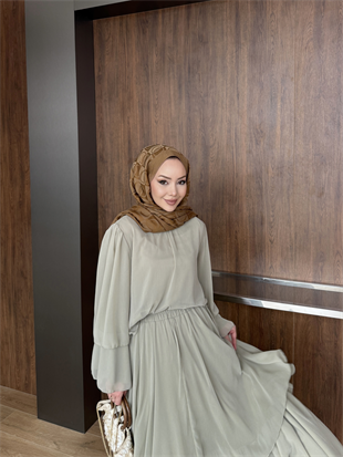 Maylo Kat Kat Şifon Etekli Takım Haki (5721)