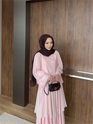 Maylo Kat Kat Şifon Etekli Takım Pembe (5721)