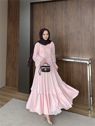 Maylo Kat Kat Şifon Etekli Takım Pembe (5721)