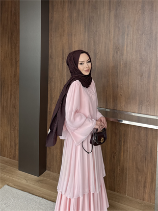 Maylo Kat Kat Şifon Etekli Takım Pembe (5721)