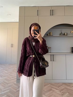 Mela Bürümcük Kimono\Gömlek Bordo (3095)