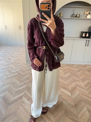 Mela Bürümcük Kimono\Gömlek Bordo (3095)