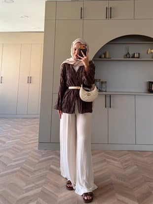 Mela Bürümcük Kimono\Gömlek Kahve (3095)