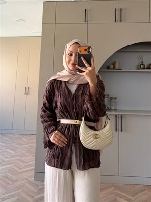 Mela Bürümcük Kimono\Gömlek Kahve (3095)