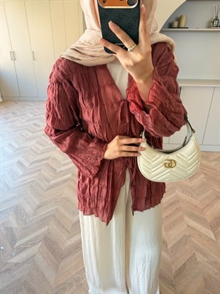Mela Bürümcük Kimono\Gömlek Kiremit (3095)