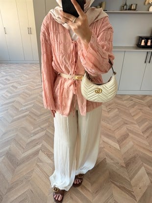 Mela Bürümcük Kimono\Gömlek Pudra (3095)