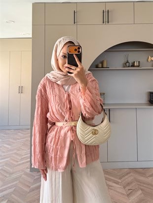 Mela Bürümcük Kimono\Gömlek Pudra (3095)