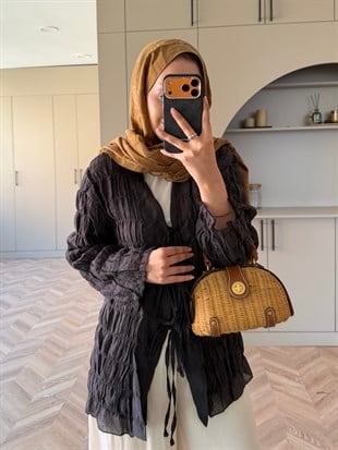 Mela Bürümcük Kimono\Gömlek Siyah (3095)